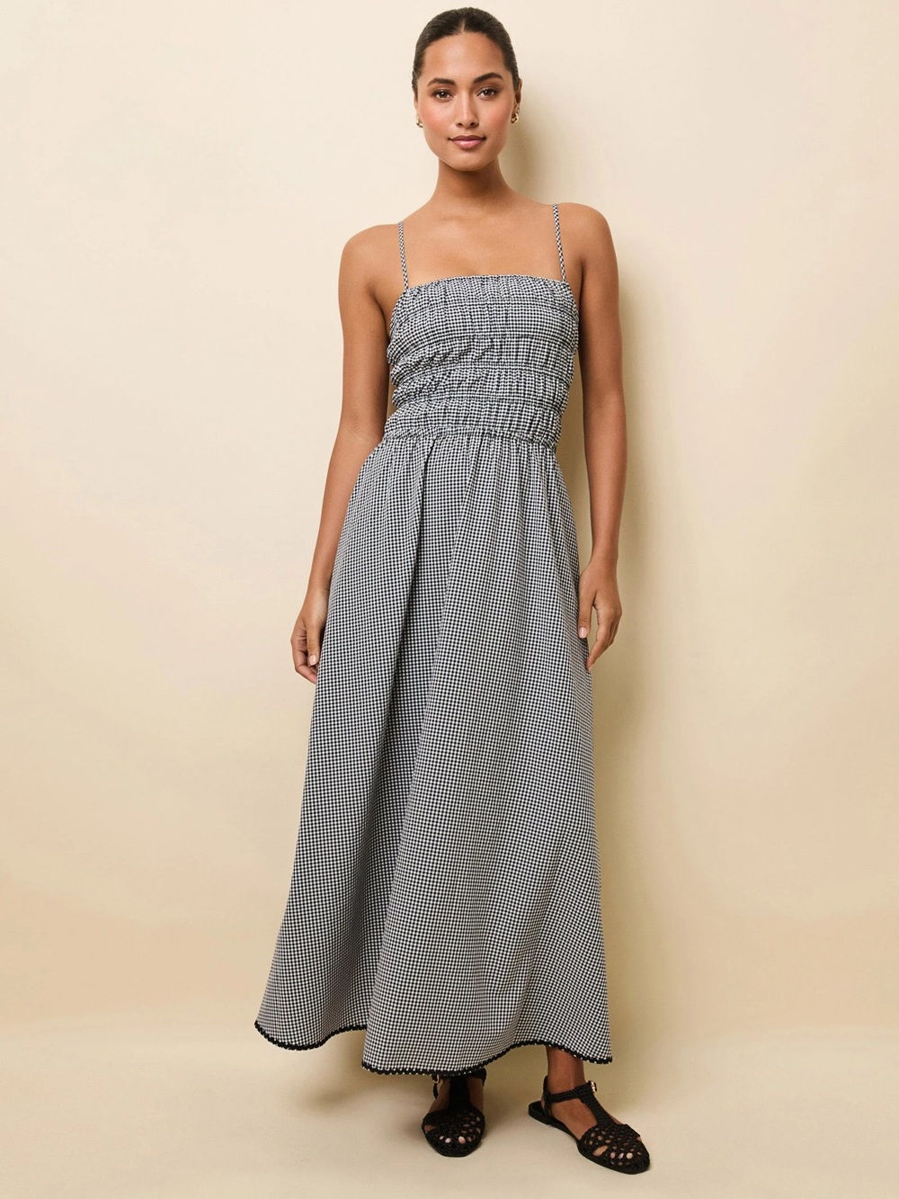 Solid & Striped Smocked Gingham Maxi Dress